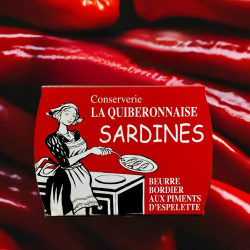 Kasse med 6 dser Sardines au beurre Bordier (2 x almindelige, 2 x med espelette og 2 x med tang)
