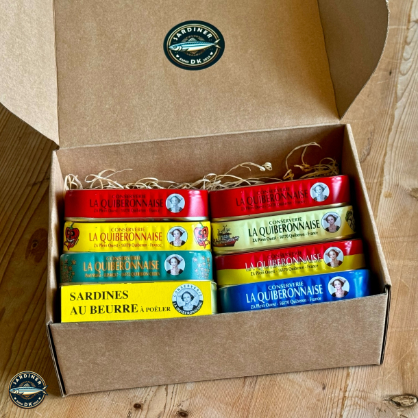 Smagekasse-1 med otte d�ser Sardines Mill�sim�es fra La Quiberonnaise