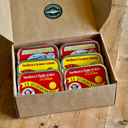 Kasse med 6 d�ser af de tre klassiske opskrifter med olivenolie, tomat eller citron (to af hver)